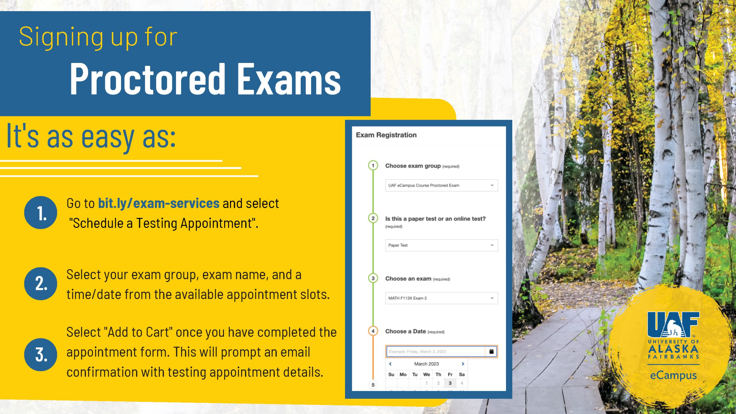 Steps for scheduling an proctored exam appointment